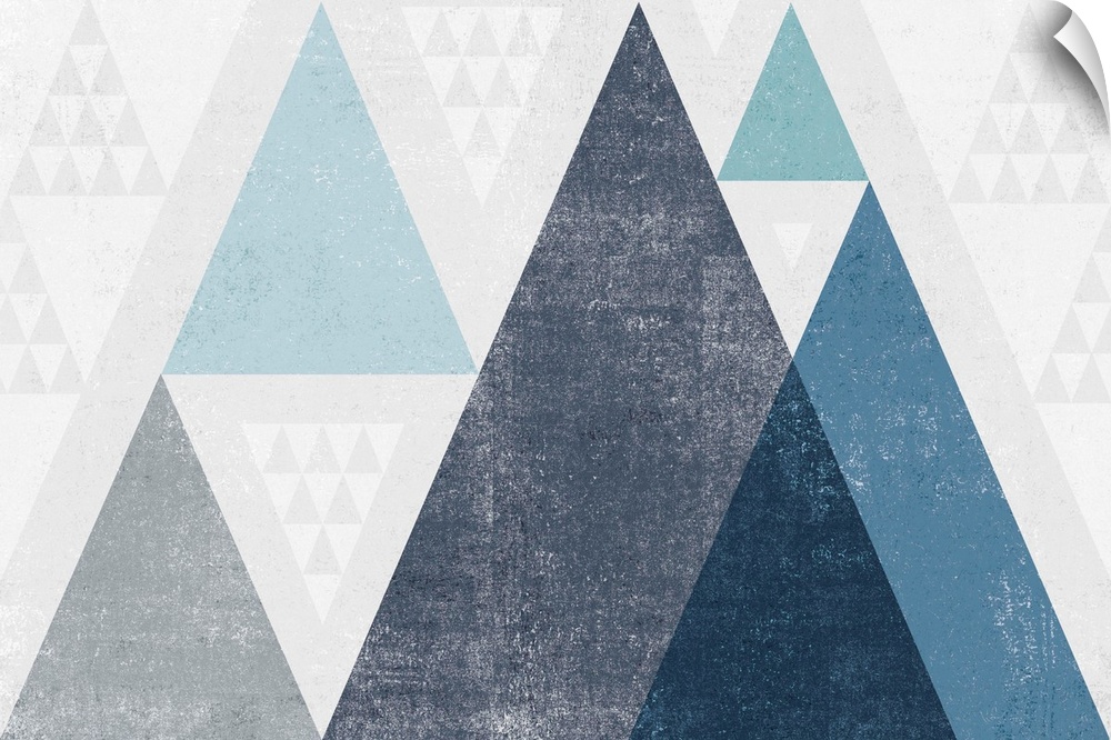 Abstract geometric artwork of a triangle design in cool blue.