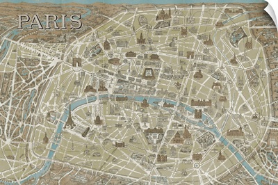 Monuments of Paris Map - Blue