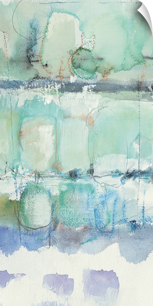 Contemporary watercolor painting using teal, and turquoise.