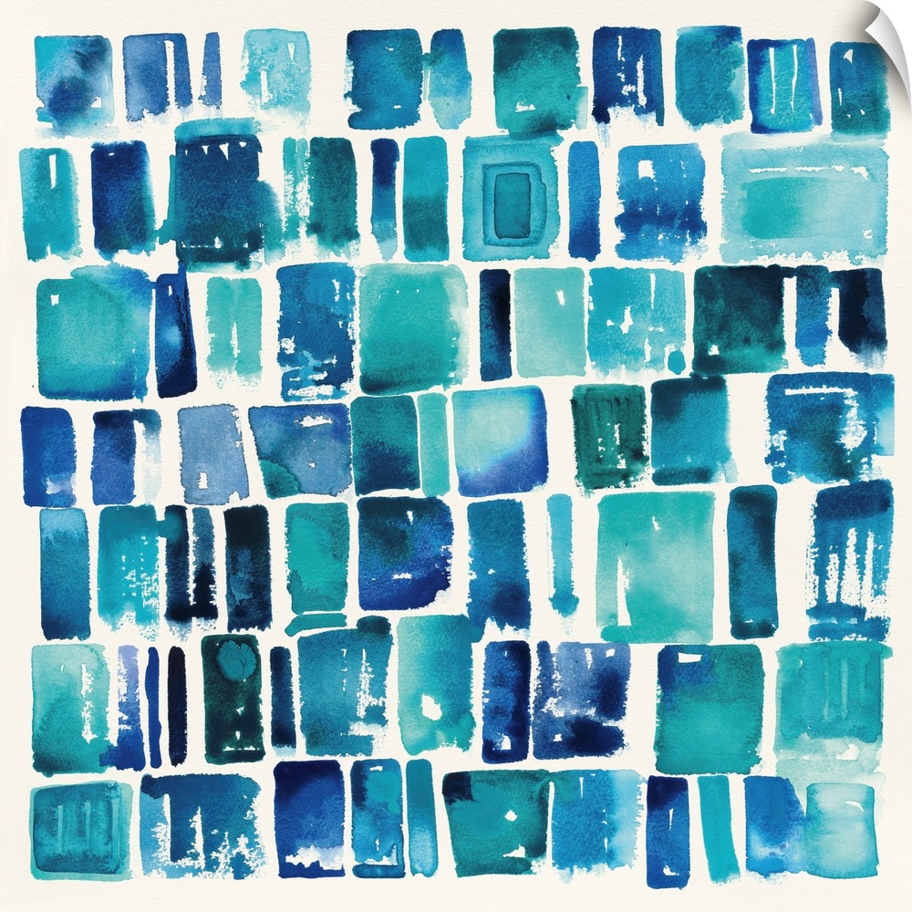 Home decor artwork of a watercolor geometric shapes in a grid formation.
