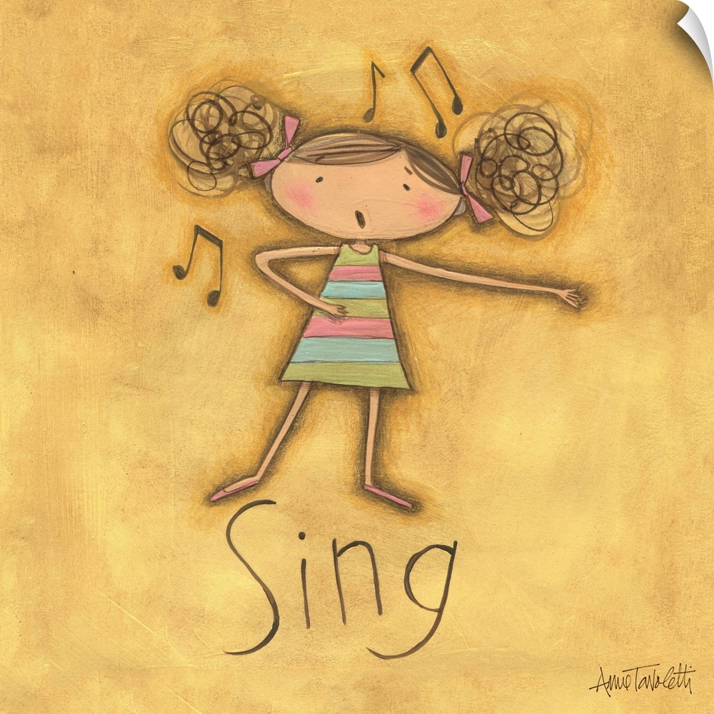 Contemporary children's art of a little girl singing.