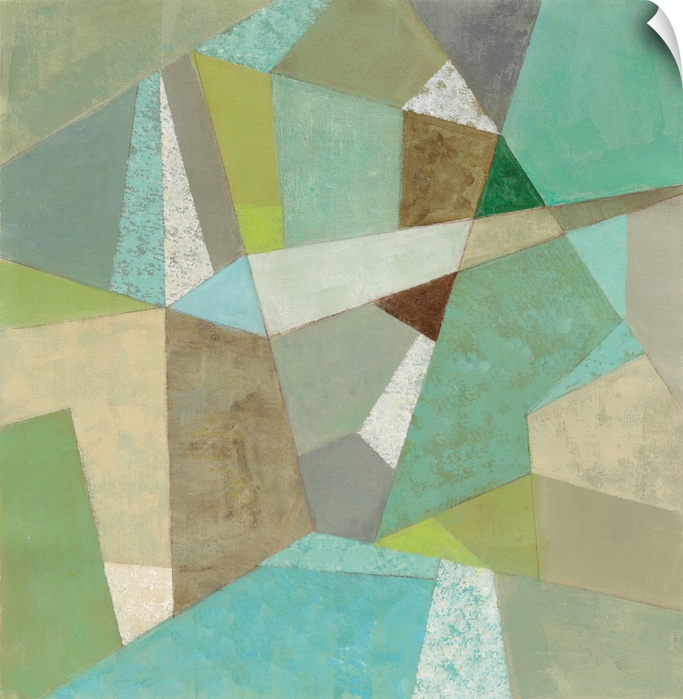 Contemporary artwork with a retro mid-century vibe of a geometric shapes in various colors.