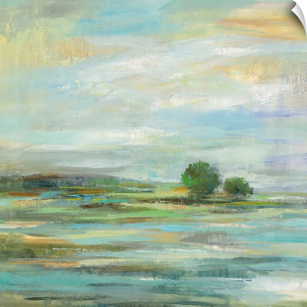 Contemporary painting of a countryside landscape.