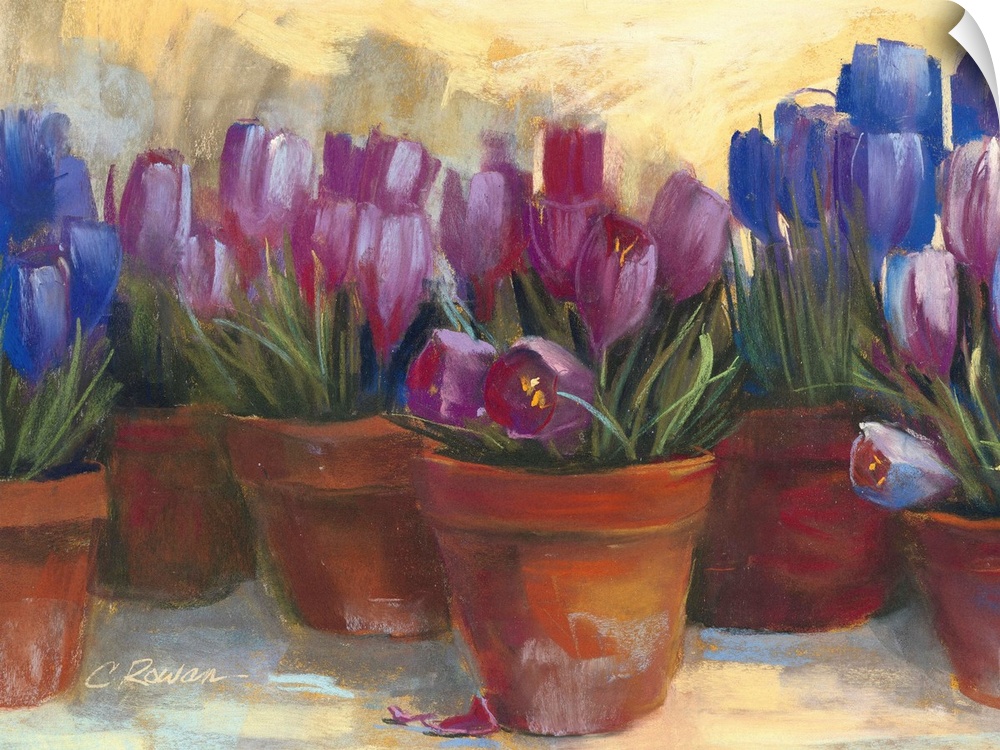 Contemporary painting of potted flowers.
