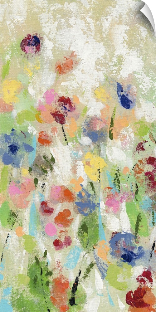 Contemporary abstract floral artwork with an abundance of bright color and flair.