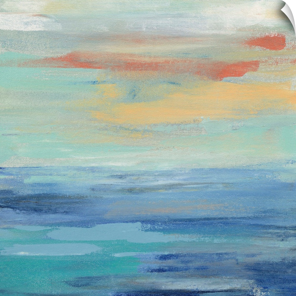 Contemporary abstract painting using soft coastal colors.