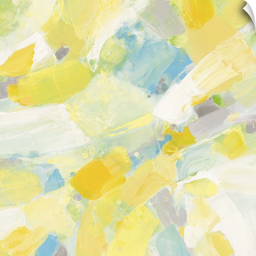 Bright abstract in sunny yellows and blues.