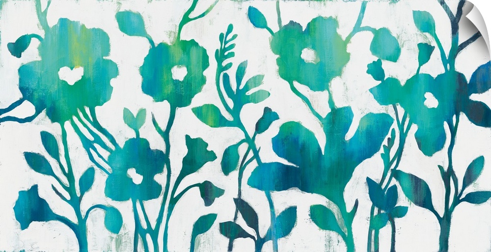 Contemporary watercolor silhouetted garden flowers.