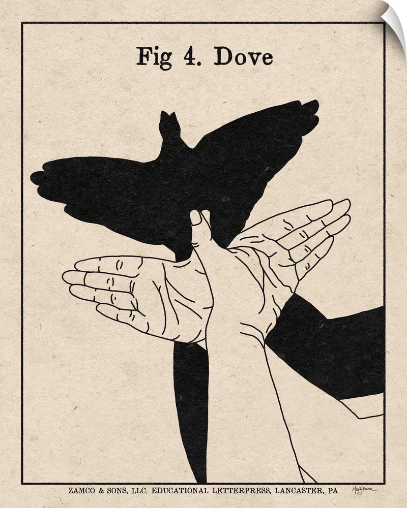 Instructional illustration of a dove hand shadow puppet.