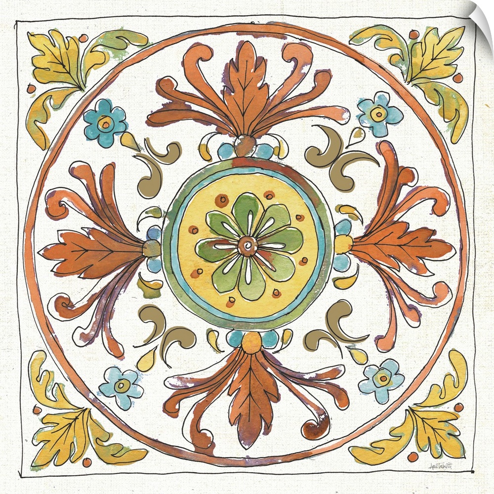 Square art with a symmetric Tuscan tile design.