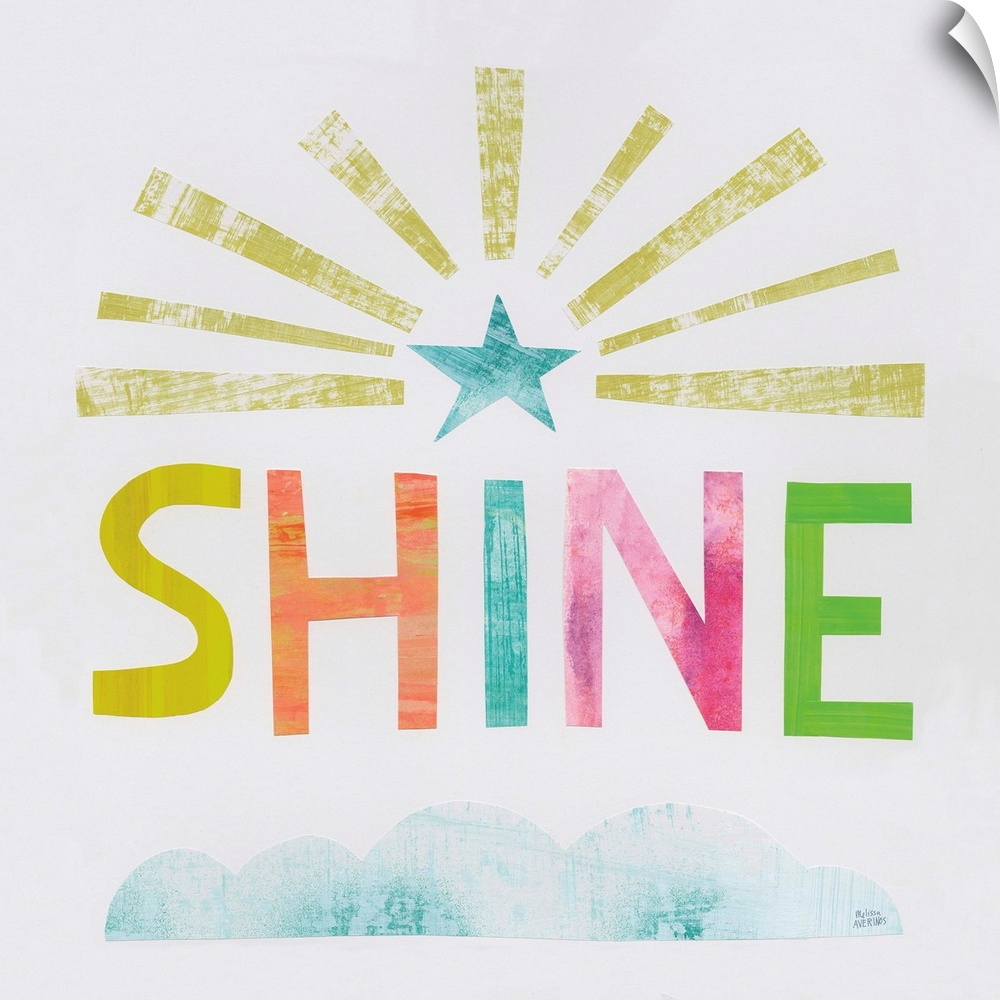 Whimsy decor with the word "Shine" written in different colors.