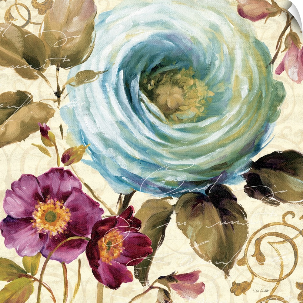 Contemporary artwork of a close-up of a beautiful blue flower.