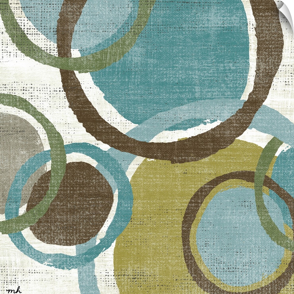 Cool colored concentric circles overlapping on a textured bright background.