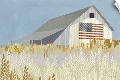 Wheat Fields Barn With Flag