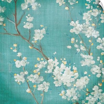 White Cherry Blossoms II on Blue Aged No Bird
