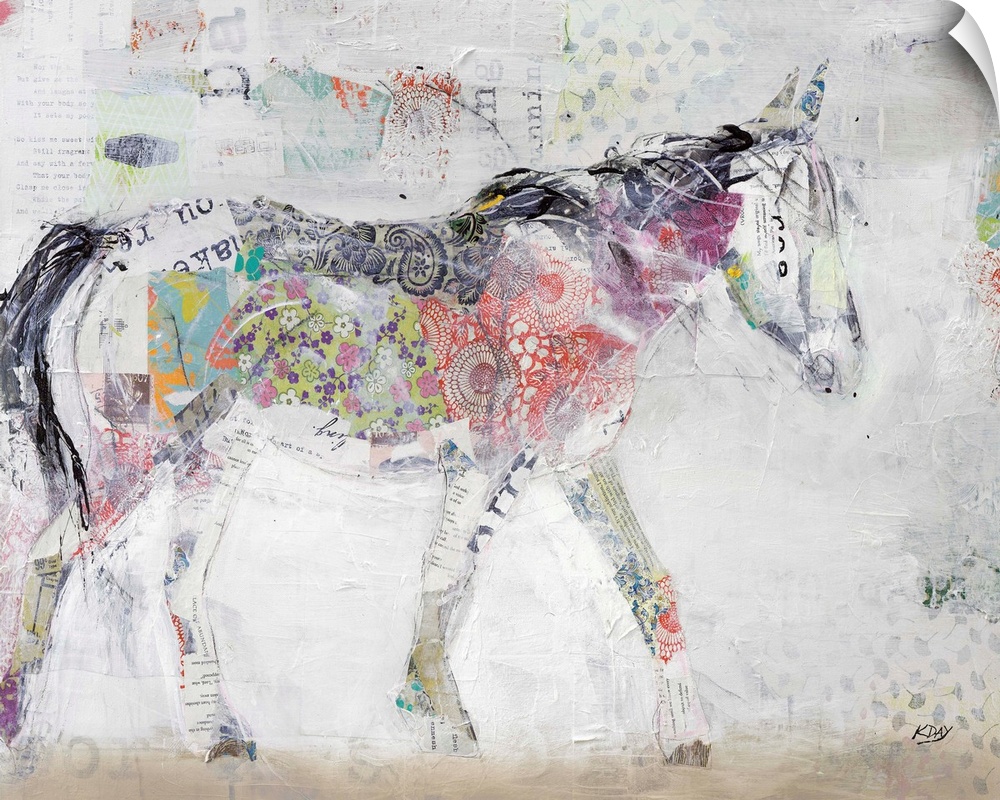Large abstract art of a wild horse created with mixed media.