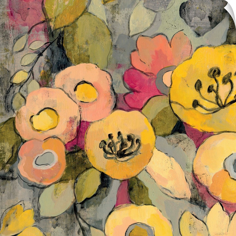 Contemporary painting of colorful flowers.