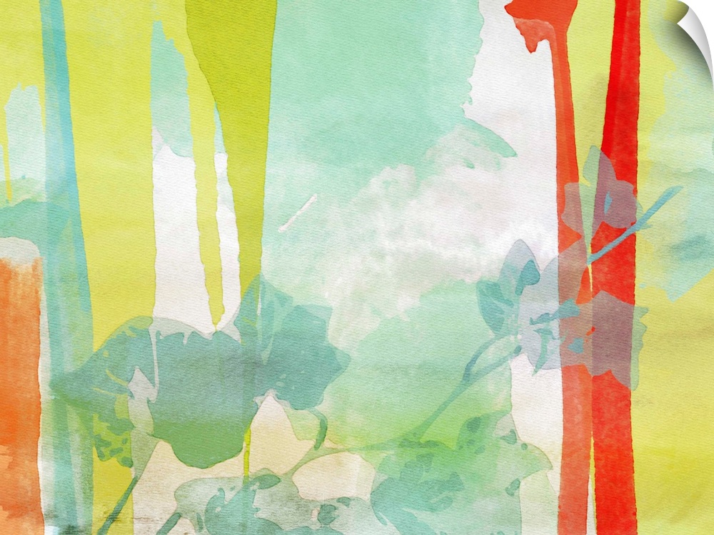 Colorful contemporary plant silhouettes all merging together making a simple yet elegant abstract art piece.