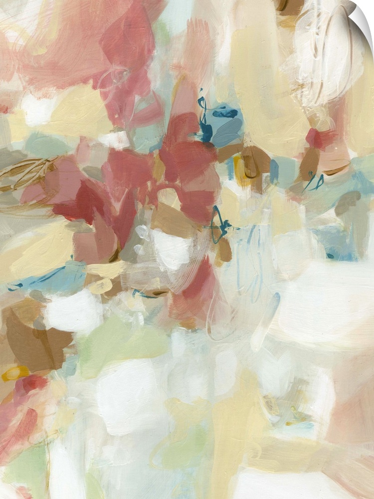 Contemporary abstract artwork using pastel colors in warm in cool tones.