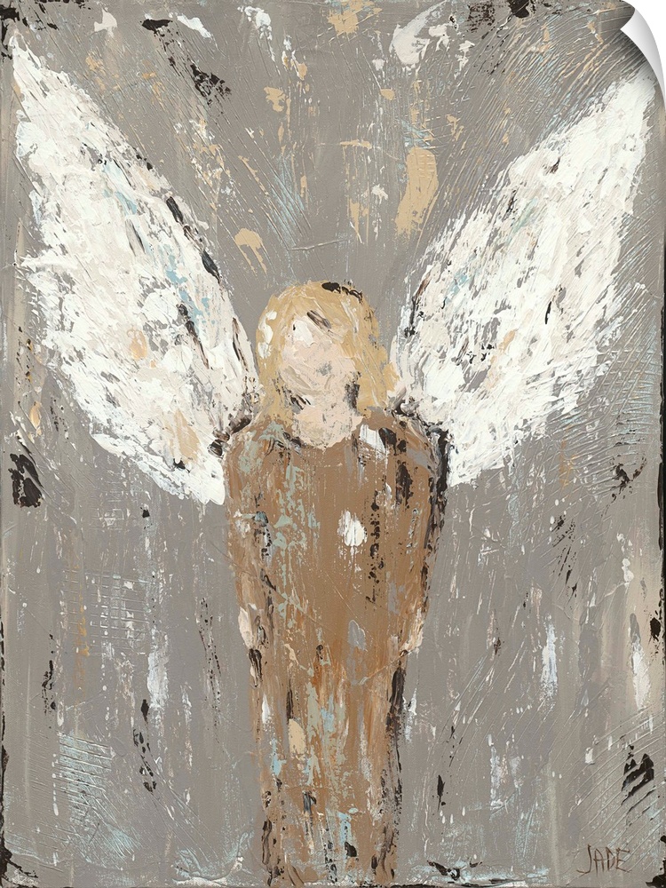 A very abstracted portrait of an angel in a long brown robe. Created in a very rustic style, this image would compliment a...