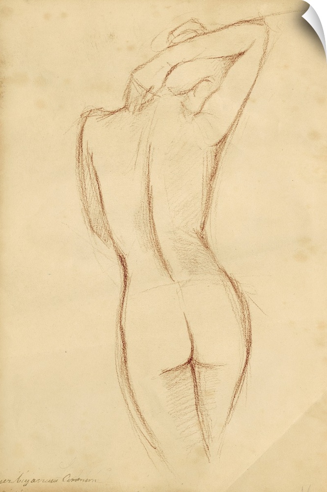 Artwork that consists of a figurative drawing of the back side of a woman.