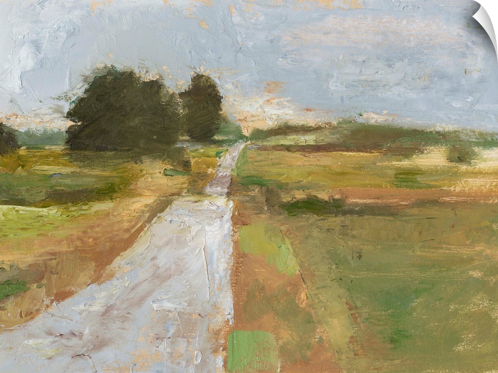 Contemporary abstract landscape of a road meandering through the countryside.