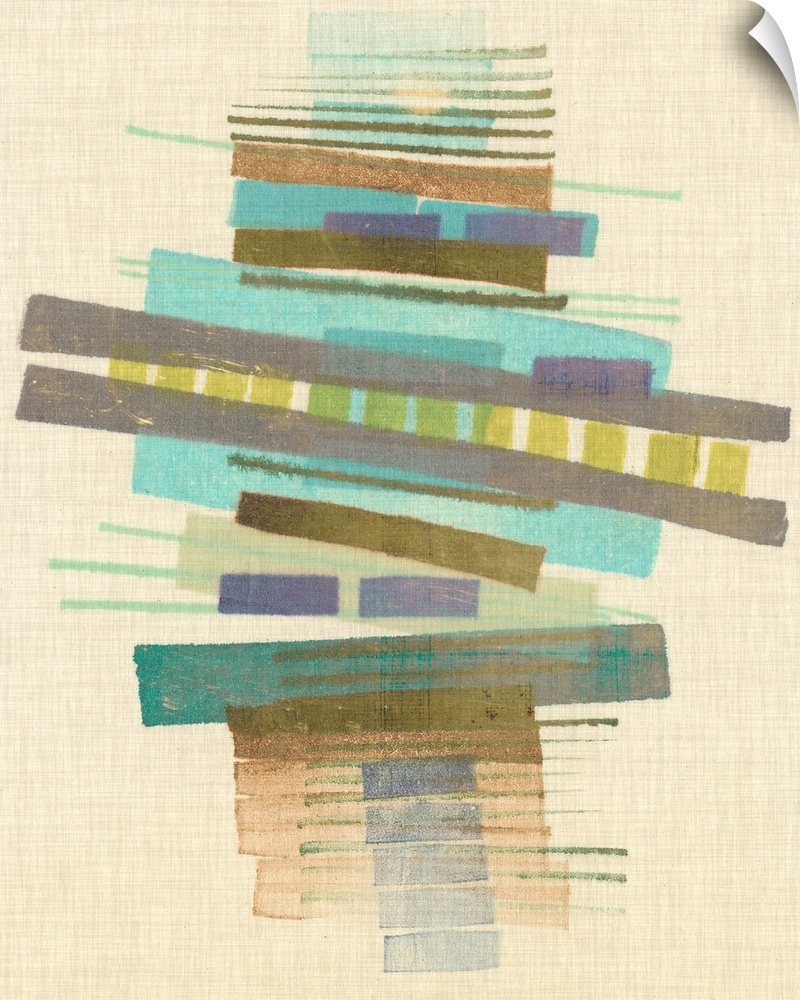 Mid-century inspired abstract artwork using muted colors in stacked rectangular shapes.