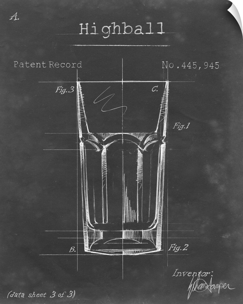 Blueprint style artwork of a cocktail recipe perfect for a kitchen or home bar.