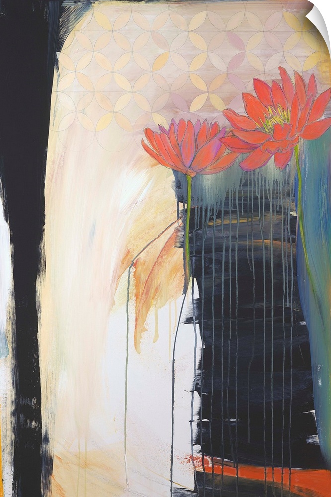 Contemporary still-life abstract painting of flowers.