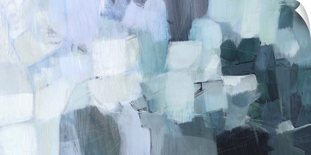 A blocky, horizontal abstract image in seaglass shades of aqua, pale grey, light blue and dark teal. It would sit perfectl...