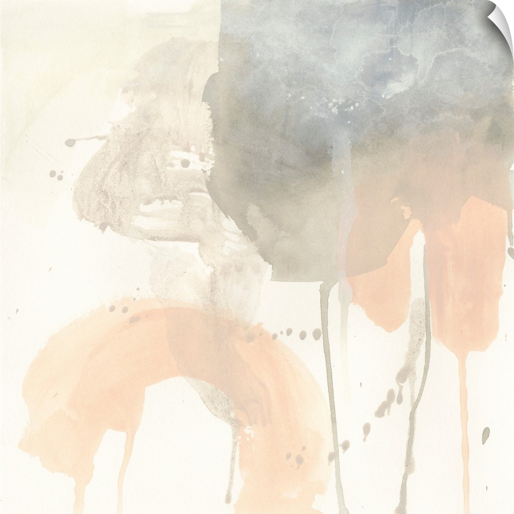 Contemporary watercolor abstract painting in shades of blush pink and gray.