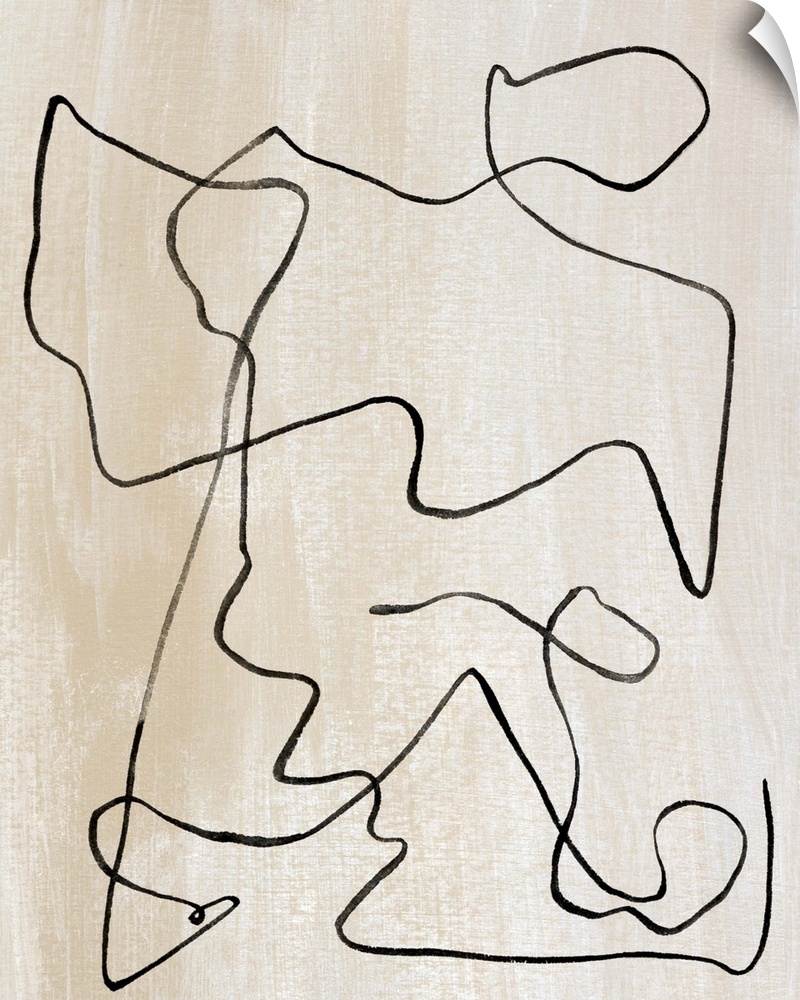 Contemporary abstract painting of curved lines on a neutral background.