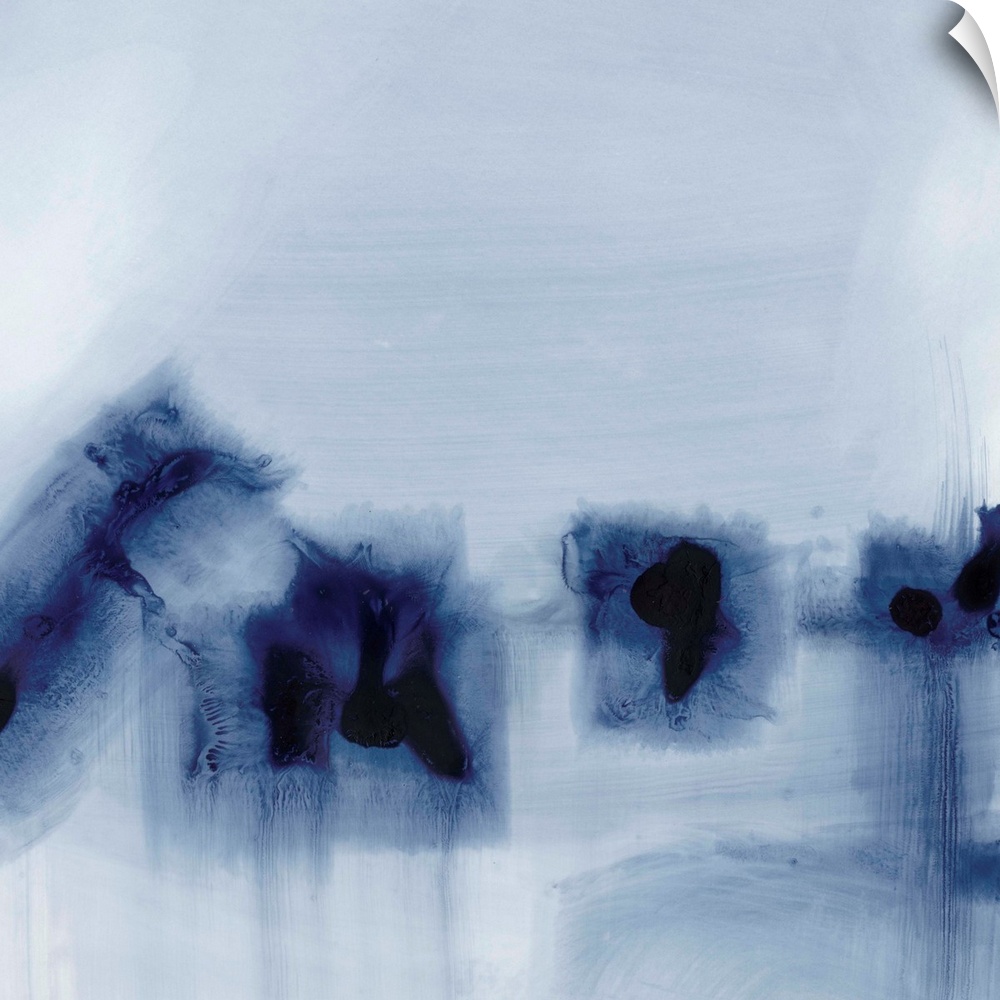 Contemporary abstract painting in inky blue hues.