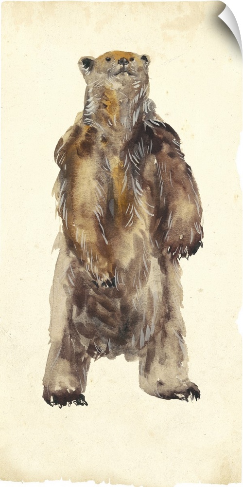 Large panel painting of a grizzly bear standing up on two feet.