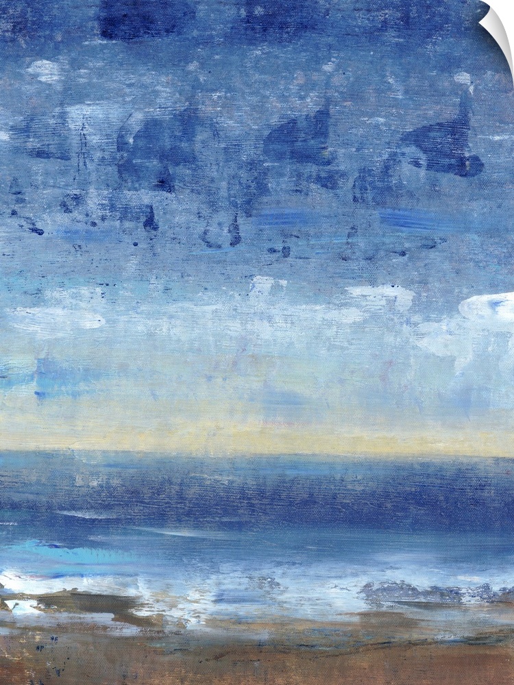 Contemporary painting of a coastal vista in the evening.