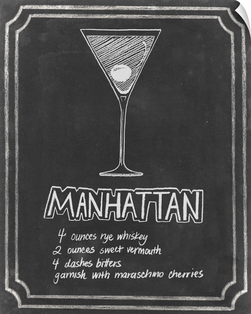 Chalkboard style cocktail themed home decor artwork.