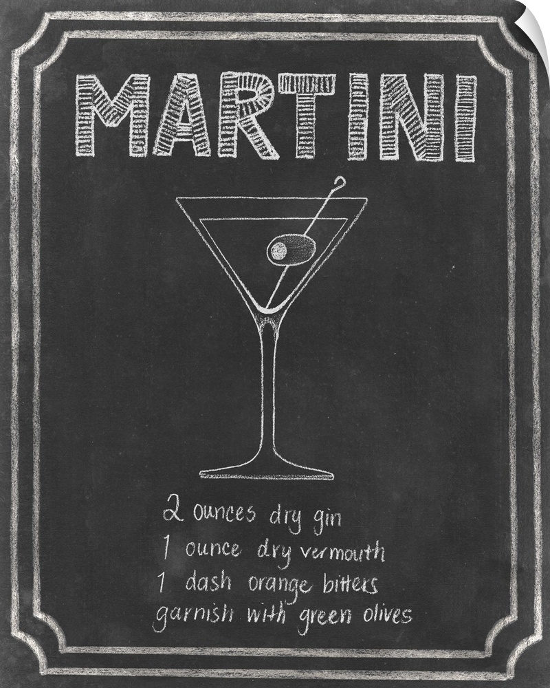Chalkboard style cocktail themed home decor artwork.