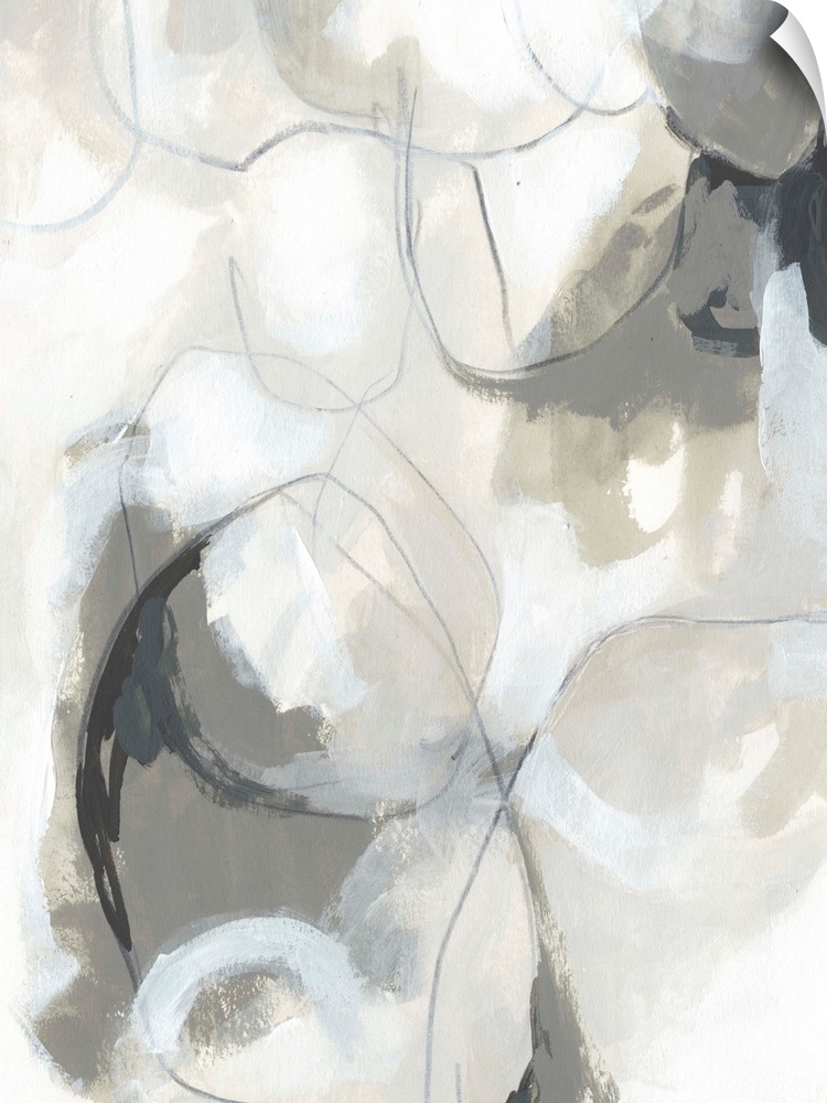 Contemporary abstract painting in neutral gray and beige.