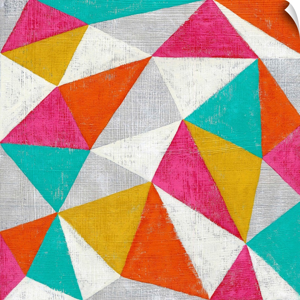 Abstract geometric art in bright candy colored triangles.