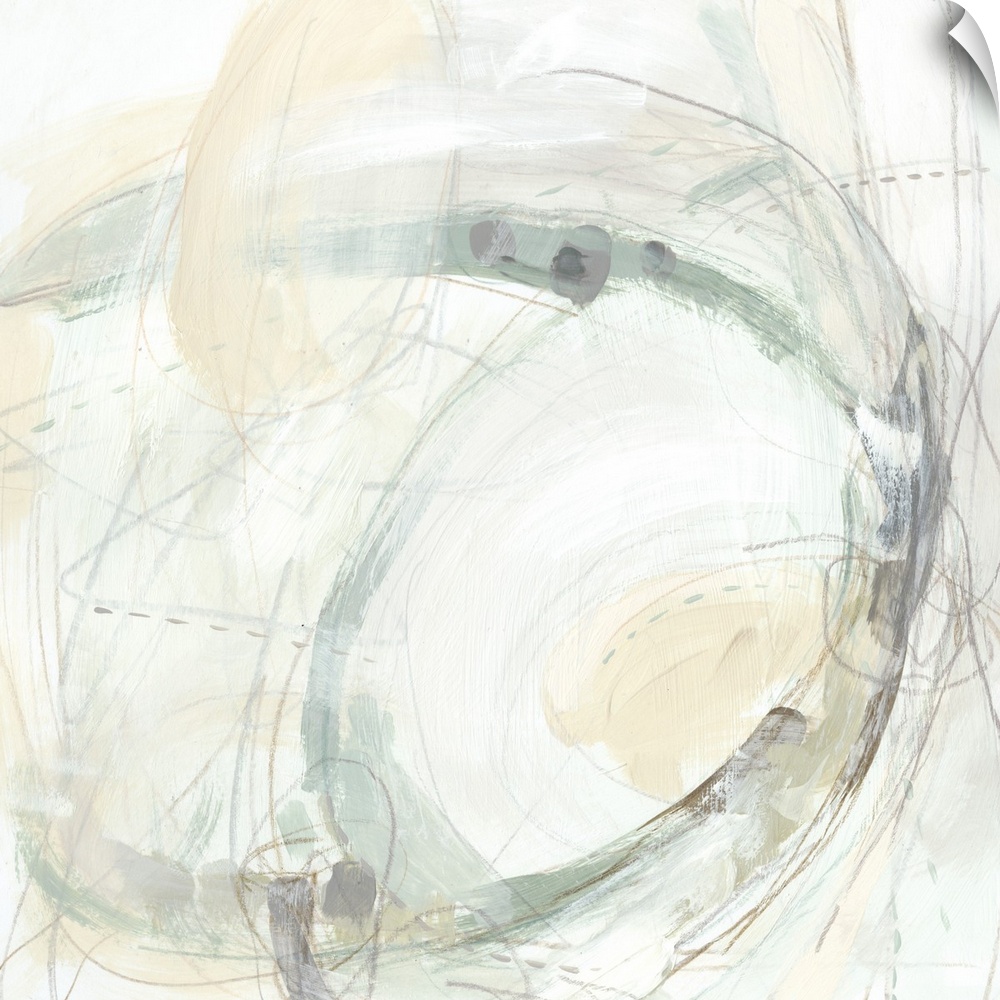 Swirling abstract artwork in pale neutral tones.