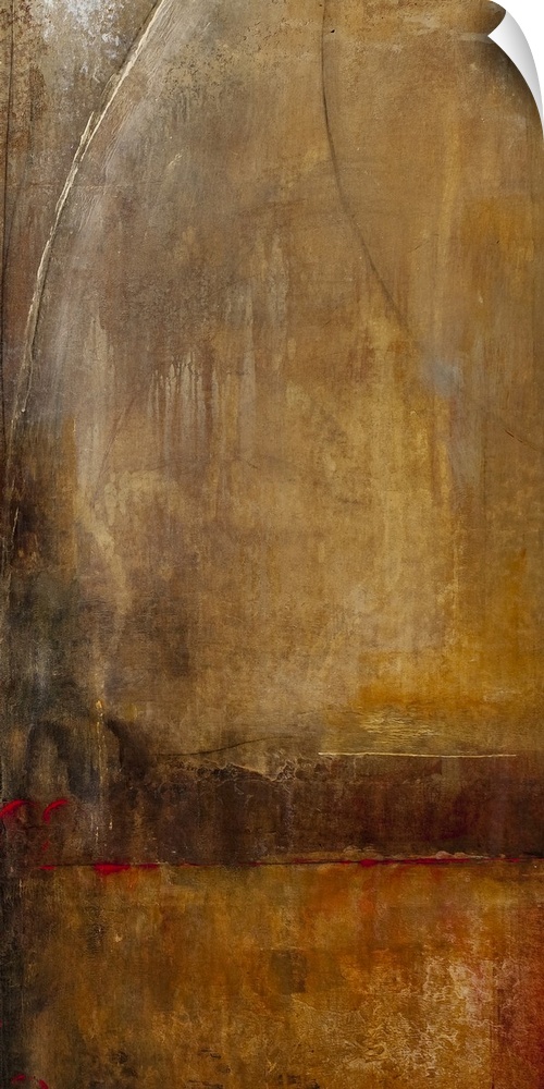 Modern artwork in neutral tones and a rough texture with lines and color streaks.