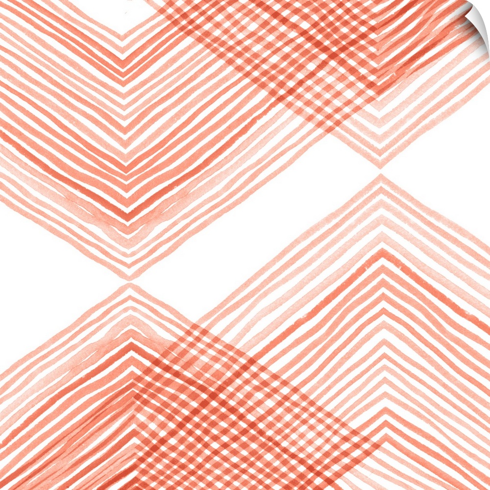 Fine, intersecting, coral-colored lines form a simple organic geometric pattern
