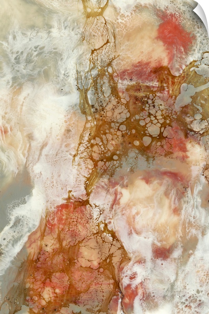 Contemporary abstract painting in nude tones and bubbling, organic shapes.