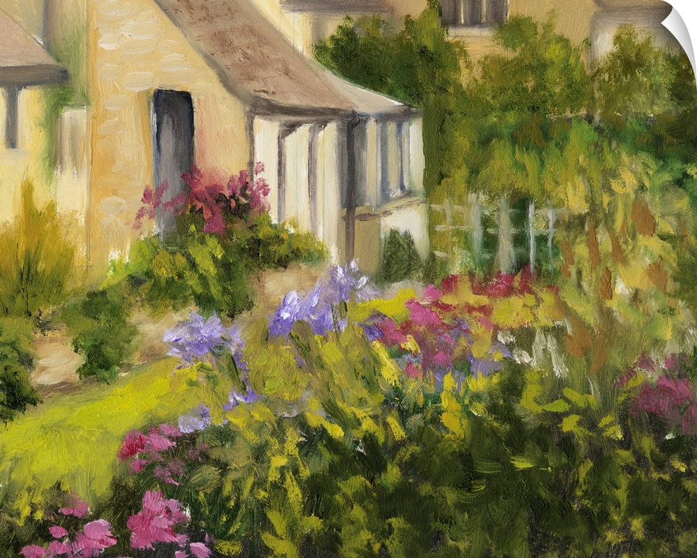 Contemporary painting of a countryside cottage scene.