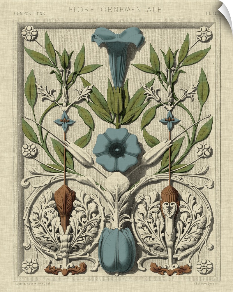 Contemporary floral artwork in a vintage illustrative style.