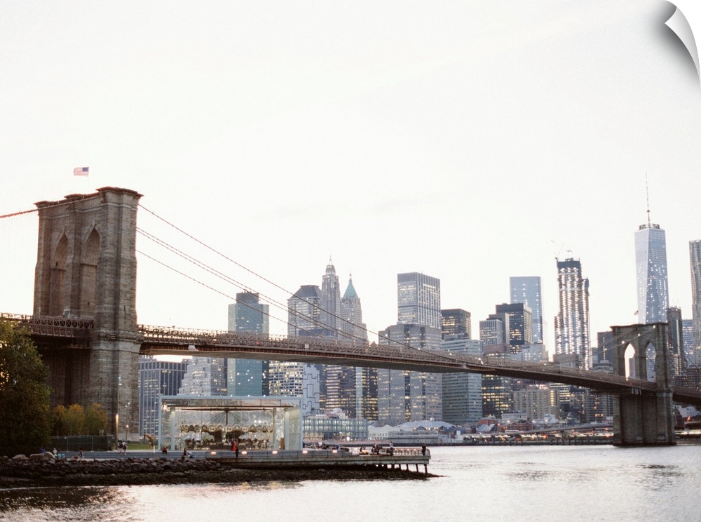Photograph of the buildings underneath the Manhattan Bridge, New York City.