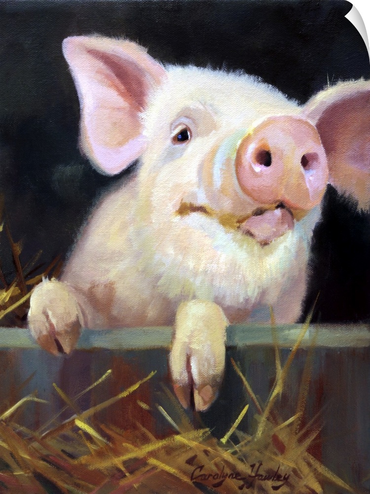 Contemporary painting of a cute pink piglet.