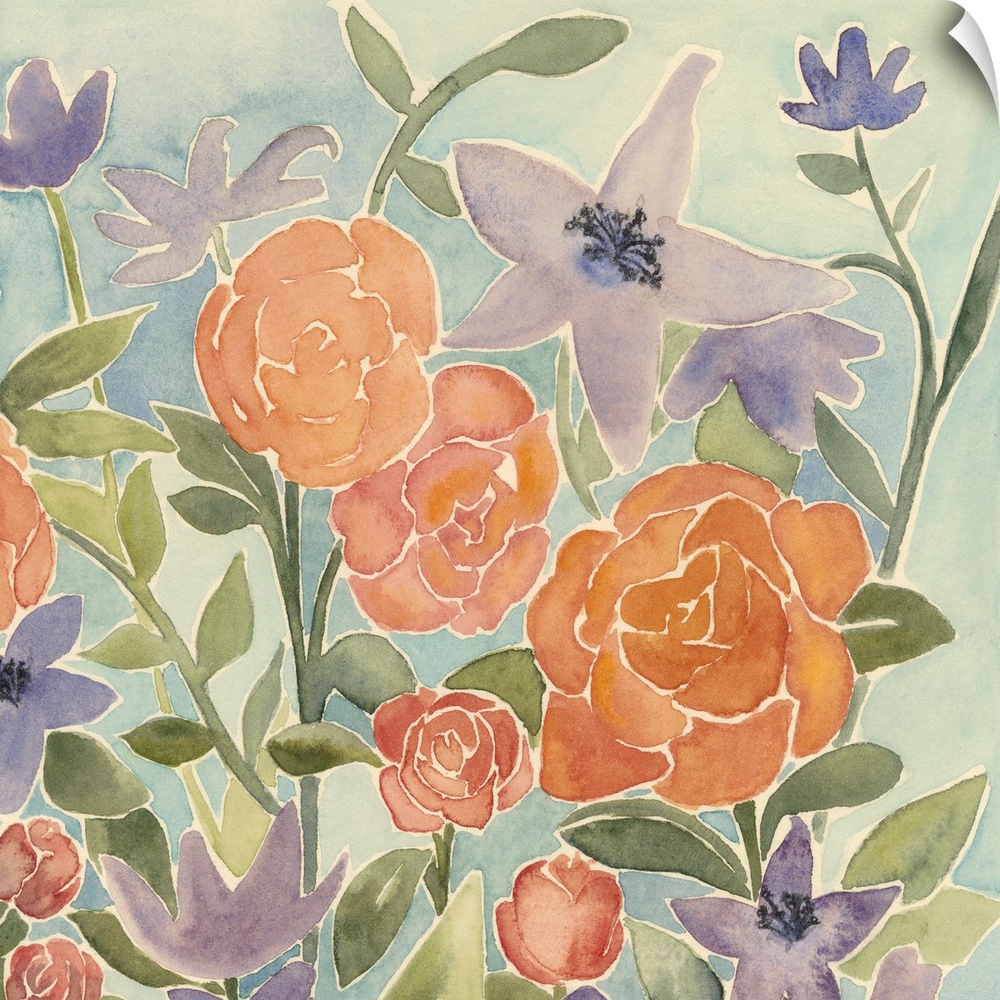 Contemporary artwork of a bouquet of watercolor flowers.