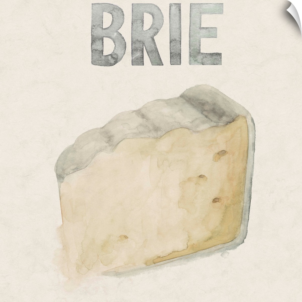 Painting of a slice of soft Brie cheese.