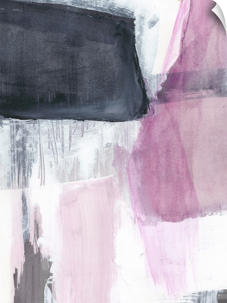 This contemporary artwork features blocks of gray and pink with distressed textures to illustrate the struggle between con...
